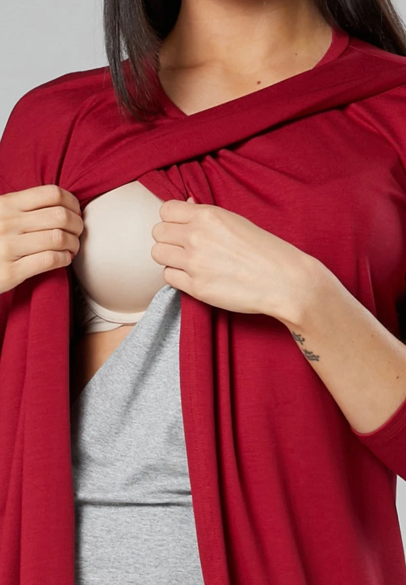 Happy Mama Maternity Nursing - Vestido Informal - Crimson Grey Melange 6 Happy Mama Maternity Nursing - Vestido Informal - Crimson Grey Melange - Imagen 4