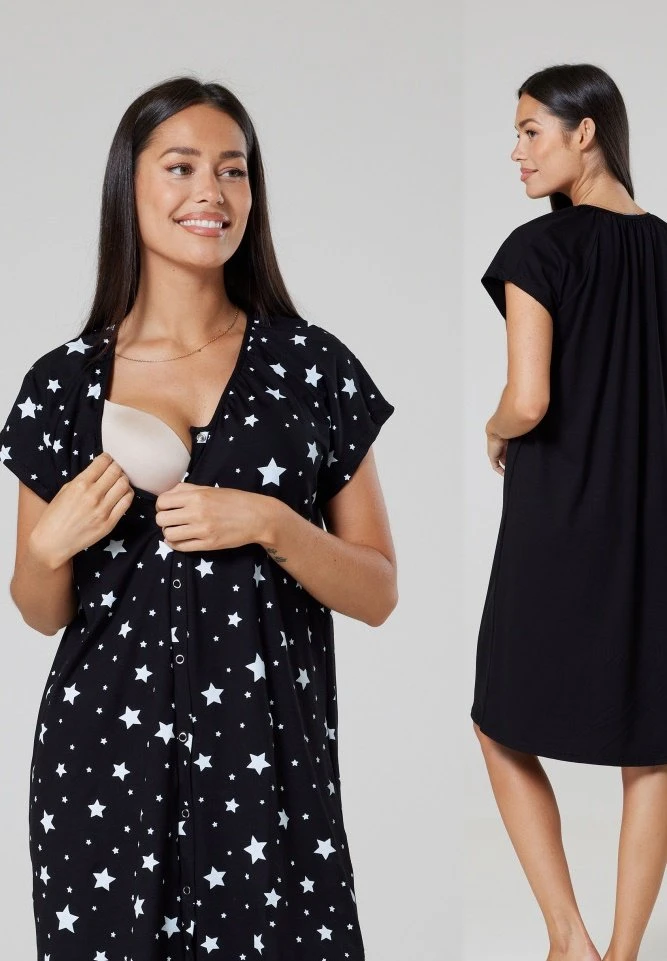 Happy Mama 2Pack- Camisón - Black And Black With Mixed Stars 7 Happy Mama 2Pack- Camisón - Black And Black With Mixed Stars - Imagen 5