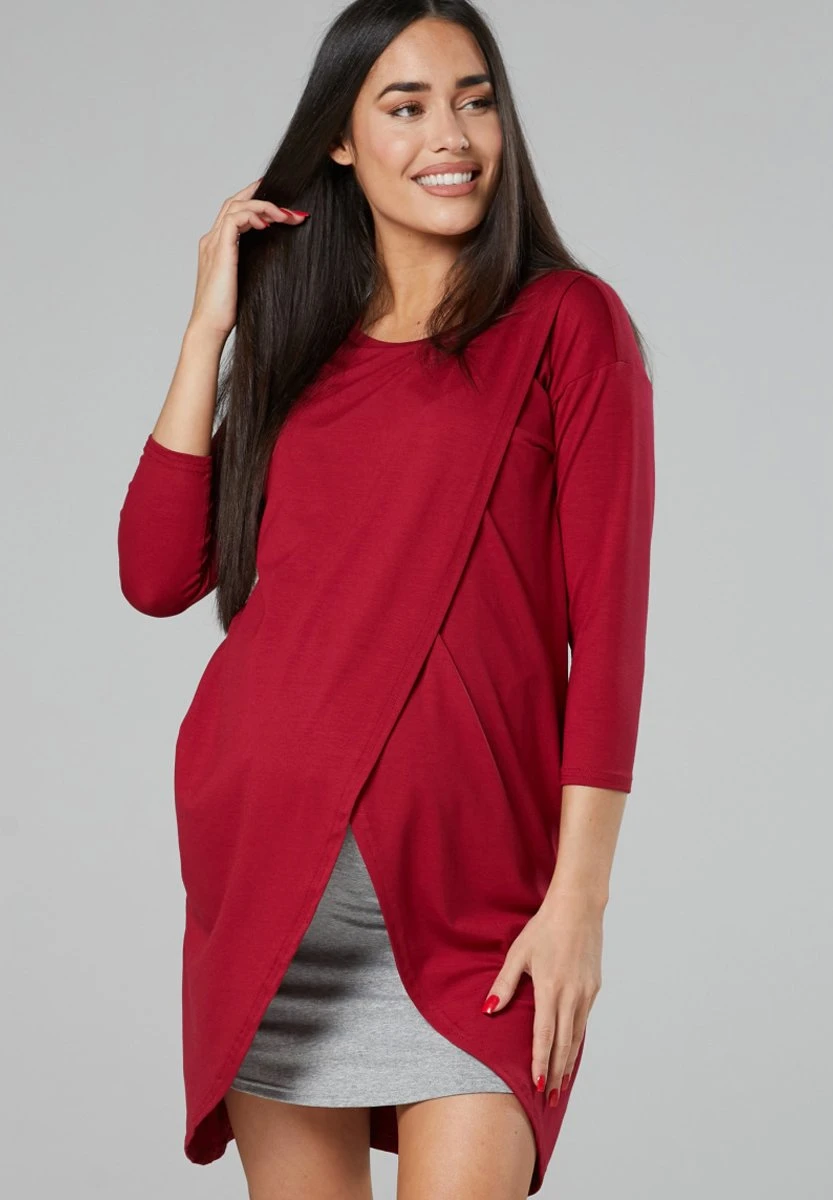 Happy Mama Maternity Nursing - Vestido Informal - Crimson Grey Melange 3 Happy Mama Maternity Nursing - Vestido Informal - Crimson Grey Melange