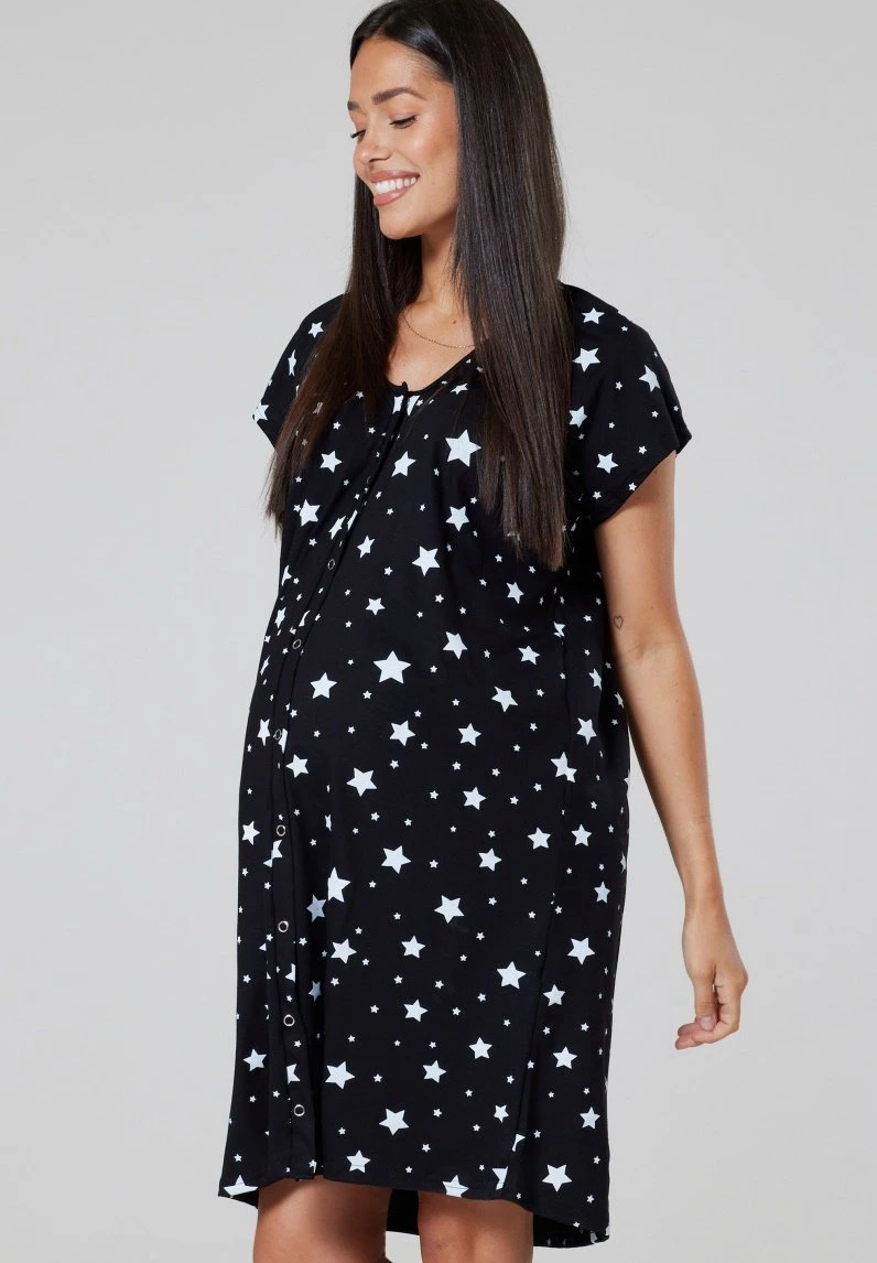 Happy Mama 2Pack- Camisón - Black And Black With Mixed Stars 3 Happy Mama 2Pack- Camisón - Black And Black With Mixed Stars