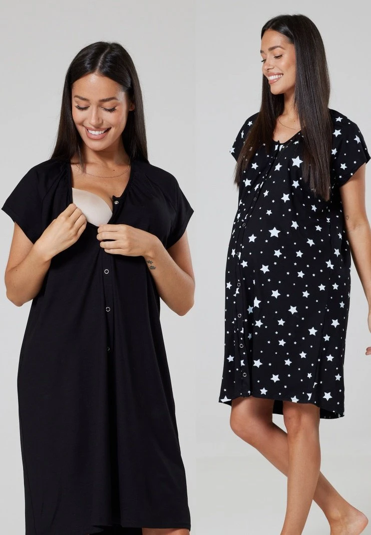 Happy Mama 2Pack- Camisón - Black And Black With Mixed Stars 6 Happy Mama 2Pack- Camisón - Black And Black With Mixed Stars - Imagen 4